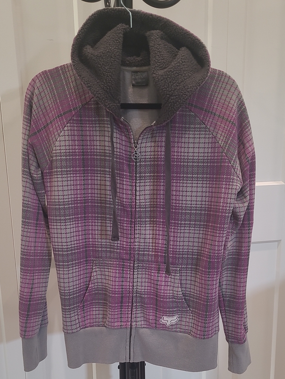 Fox Hoodie in Purple and Grey Plaid